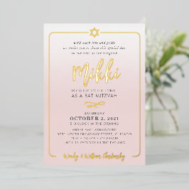 Invitación Con Relieve Metalizado BAT MITZVAH guión de bonito rosa pálido color de r