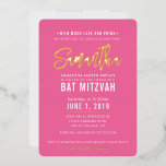 Invitación Con Relieve Metalizado BAT MITZVAH guión moderno rosa bonito dorado<br><div class="desc">por kat massard >>> kat@simplysweetPAPERIE.com <<<</div>