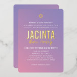 Invitación Con Relieve Metalizado BAT MITZVAH moderno estrella gradiente púrpura ros<br><div class="desc">por kat massard >>> kat@simplysweetPAPERIE.com << CONTACTE ME para la redacción personalizado o para añadir líneas en hebreo Me encanta el diseño, pero me gustaría ver algunos cambios - otro esquema de color, producto, añadir una foto o adaptarlo para una ocasión diferente - no hay preocupaciones simplemente contáctame - ¡me...</div>