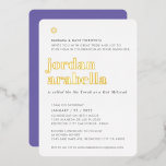 Invitación Con Relieve Metalizado BAT MITZVAH moderno minimalista negrita elegante p<br><div class="desc">por kat massard Invitación moderna con "Relieve metalizado dorado brillante" para la celebración MITZVAH de su hijo. Fácil actualización de la plantilla usted mismo Envíame un correo electrónico para encontrar elementos coincidentes y combinaciones de colores alternativas - kat@simplysweetpaperie.com</div>