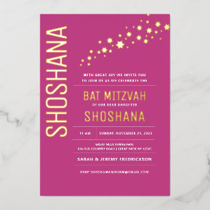 Invitación Con Relieve Metalizado Bat Mitzvah ORO REAL elegante moderno