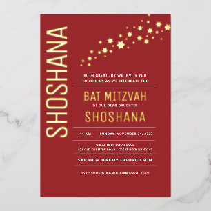 Invitación Con Relieve Metalizado Bat Mitzvah ORO REAL elegante moderno