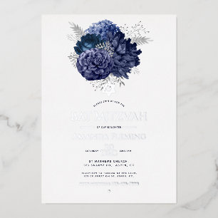 Invitación Con Relieve Metalizado Batalla floral de plata y marina Mitzvah Foto