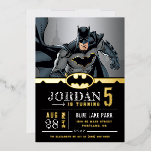 Invitación Con Relieve Metalizado Batman   Pizarra Feliz Cumpleaños