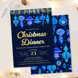 Invitación Con Relieve Metalizado Baubles Navidades Cena Marina acuarela Azul