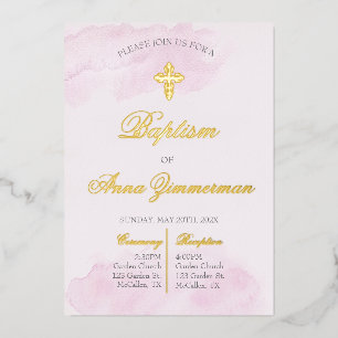 Invitación Con Relieve Metalizado bautismo chica Relieve metalizado dorado