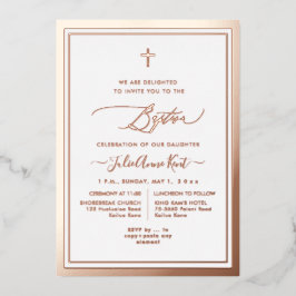 Invitación Con Relieve Metalizado Bautismo con hoja de oro rosa de PixDezines