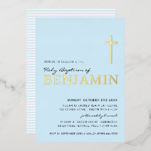 Invitación Con Relieve Metalizado BAUTISMO cruz moderna elegante estilosa niño bebé 