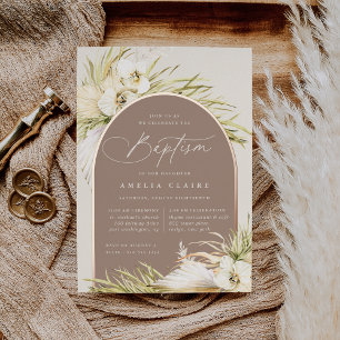 Invitación Con Relieve Metalizado Bautismo de Vintage Tropics