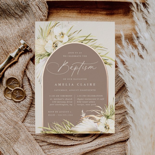 Invitación Con Relieve Metalizado Bautismo tropical vintage (Subido por el creador)