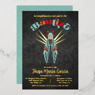 Invitación Con Relieve Metalizado Bautizo Virgen de Guadalupe Bautismo Madre María