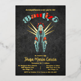 Invitación Con Relieve Metalizado Bautizo Virgen de Guadalupe Bautismo Madre María