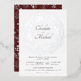 Invitación Con Relieve Metalizado Bayas de invierno de plata corona boda Relieve met