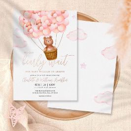 Invitación Con Relieve Metalizado Bearly Wait Teddy Bear Chica Baby Shower Rosa Gold