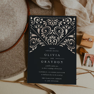 Invitación Con Relieve Metalizado Beaux Arts   Boda Vintage Art Déco