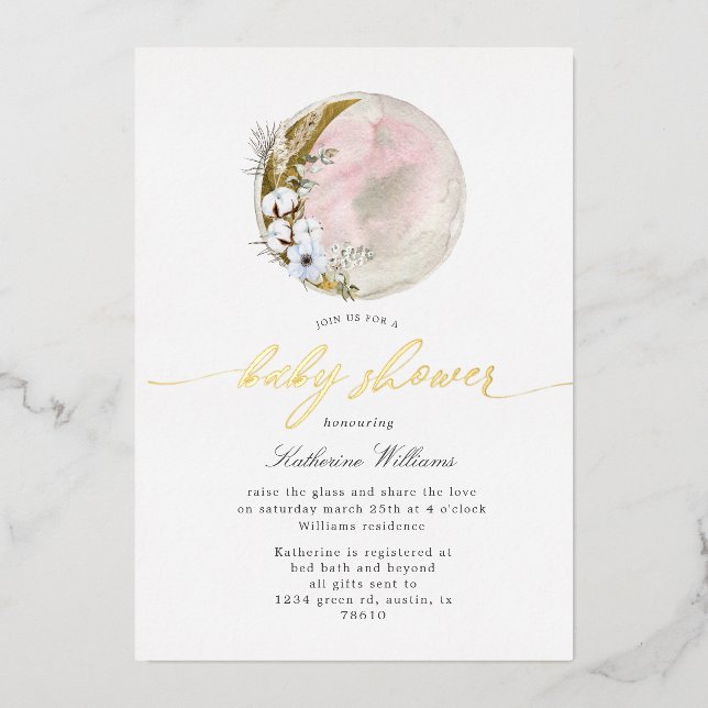 Invitación Con Relieve Metalizado bebé bohemia mística Shower (Anverso)