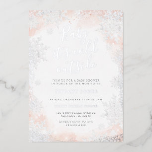 Invitación Con Relieve Metalizado Bebé de nieve hace frío fuera de la ducha de bebé