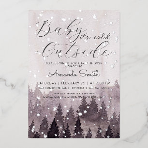 Invitación Con Relieve Metalizado Bebé de plata, hace frío afuera, baby shower de ni