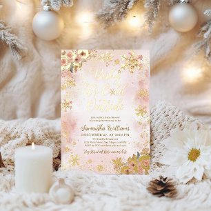 Invitación Con Relieve Metalizado Bebé Frío Fuera Rosa Invierno Niña Baby Shower
