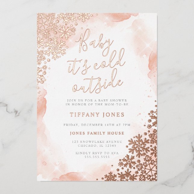 Invitación Con Relieve Metalizado Bebé, hace frío afuera. (Anverso)