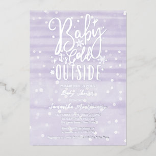 Invitación Con Relieve Metalizado Bebé, hace frío afuera, Baby Shower de Lavanda