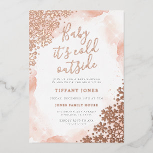 Invitación Con Relieve Metalizado Bebé, hace frío afuera Baño de bebé