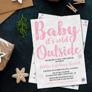 Invitación Con Relieve Metalizado Bebé hace frío afuera Chicas Baby Shower de invier