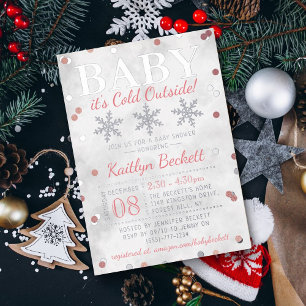 Invitación Con Relieve Metalizado Bebé hace frío afuera Chicas Fiesta de bebé de inv