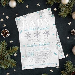 Invitación Con Relieve Metalizado Bebé hace frío afuera chicos ducha de bebé de invi