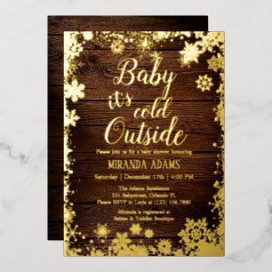 Invitación Con Relieve Metalizado Bebé, hace frío afuera de Winter Baby Shower