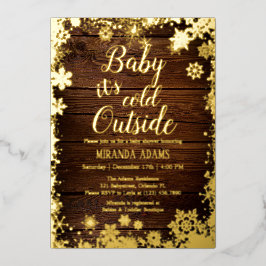 Invitación Con Relieve Metalizado Bebé, hace frío afuera de Winter Baby Shower