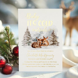 Invitación Con Relieve Metalizado Bebé, hace frío fuera de Deer Forest Baby Shower