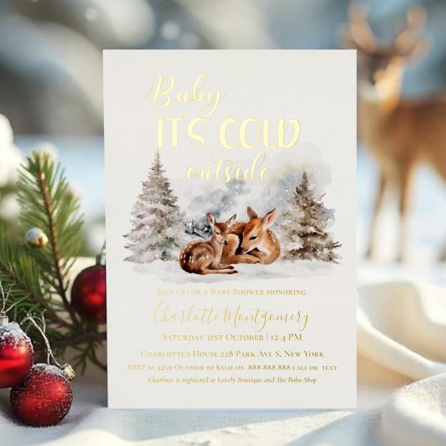 Invitación Con Relieve Metalizado Bebé, hace frío fuera de Deer Forest Baby Shower (Subido por el creador)