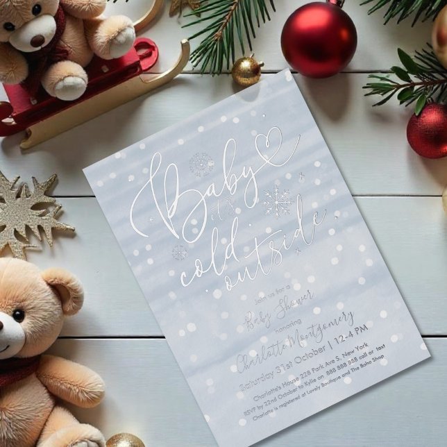 Invitación Con Relieve Metalizado Bebé, hace frío fuera del Baby Shower de Winter Bo (Subido por el creador)