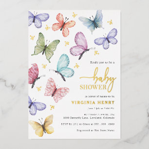 Invitación Con Relieve Metalizado Bebé mariposa