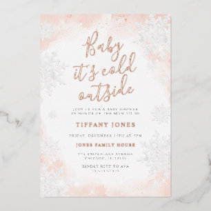 Invitación Con Relieve Metalizado Bebé rosa está frío afuera Baby shower
