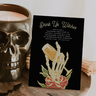 Invitación Con Relieve Metalizado Beber, brujas   Fiesta de Halloween