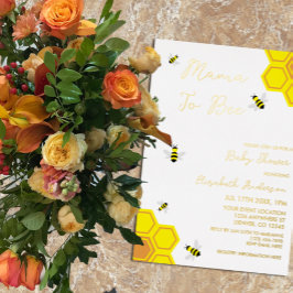 Invitación Con Relieve Metalizado Bee Baby Shower