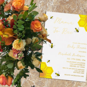 Invitación Con Relieve Metalizado Bee Baby Shower
