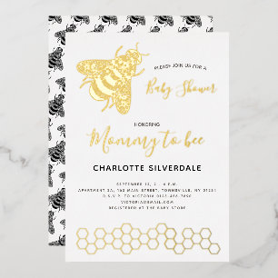 Invitación Con Relieve Metalizado Bee Baby Shower