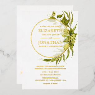 Invitación Con Relieve Metalizado Beer Willow Greenery Gold Boda Geométrica