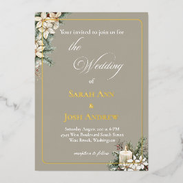 Invitación Con Relieve Metalizado Beige con temática invernal