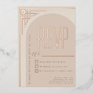 Invitación Con Relieve Metalizado Beige Modern Deco Arch RSVP