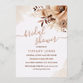 Invitación Con Relieve Metalizado Beige ROSE GOLD HOJALATA Boho Floral Despedida de