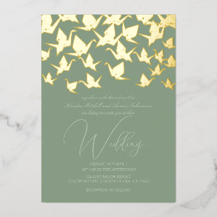 Invitación Con Relieve Metalizado Bella boda de grúa de papel de origen sabio