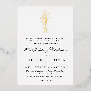 Invitación Con Relieve Metalizado Bella Elegante Floral Monograma de Boda en ORO