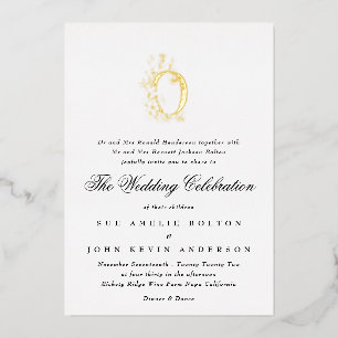 Invitación Con Relieve Metalizado Bella Elegante Floral Monograma de Boda en ORO