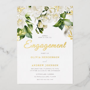 Invitación Con Relieve Metalizado Bello floral blanco compromiso fiesta oro
