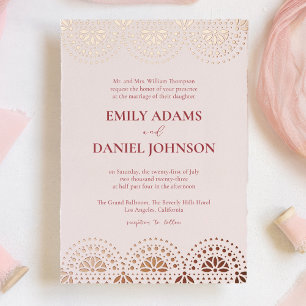 Invitación Con Relieve Metalizado Bello Papel Picado: Una Boda Española Mexicana