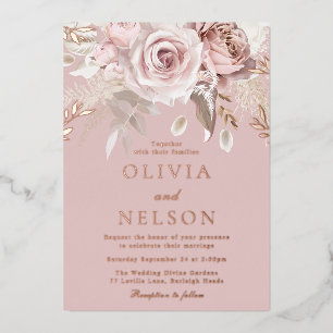 Invitación Con Relieve Metalizado Bello Polvo Rosado Rosa Bodas Rosa Dorado